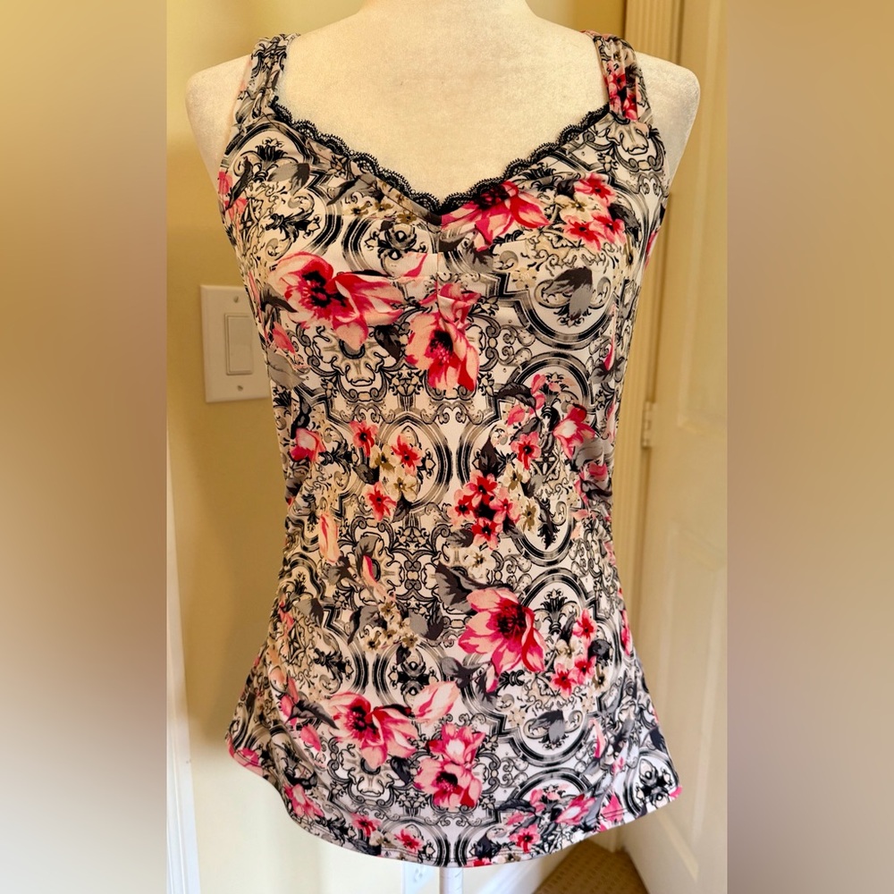 White House Black Market Pink and Black Fitted Sleeveless Camisole, Sz M